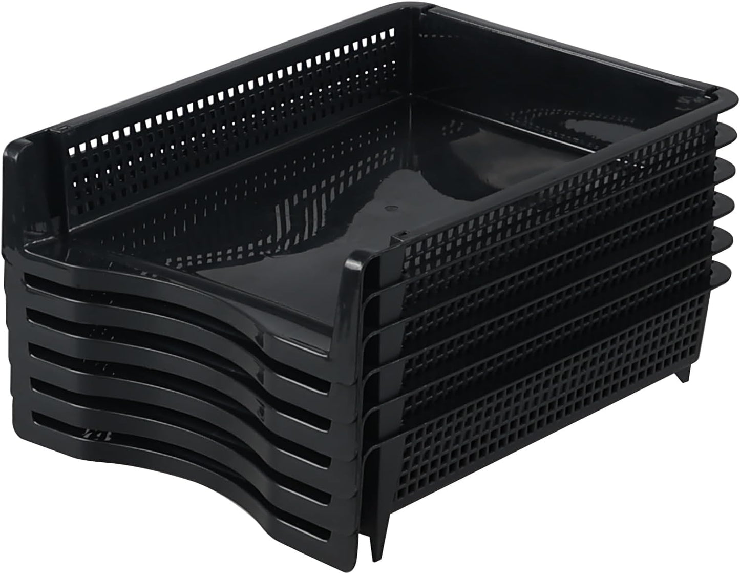 6 Pack Stackable Letter Trays, Plastic File Organizer Tray, Desktop Document File Paper Organizer, Black