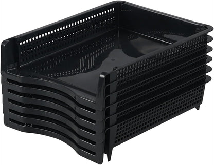 6 Pack Stackable Letter Trays, Plastic File Organizer Tray, Desktop Document File Paper Organizer, Black