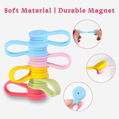Viaky 6 Packs Magnet Wire Winder Straps, Multi-Colored Noticeboard Fridge Clips Silicone Cable Organizer Reusable Tie Phone Earbuds Bookmark Whiteboard Fridge (Lake Blue, Blue, Gray)