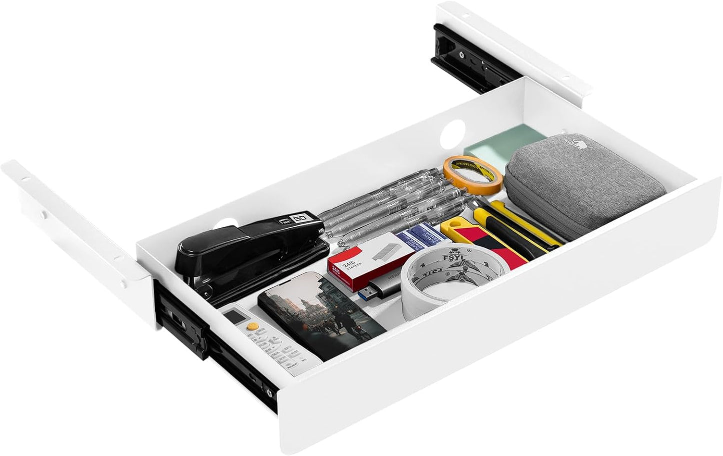 KHAMAL Under Desk Drawer Slide Out Large - Under Table Drawer 17.32" x 9.25", Pull-Out Storage Organizer With Cable Management For Home & Office