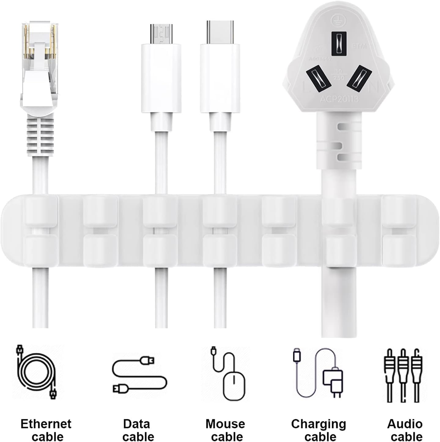 SOULWIT Upgraded Cable Holder, Cable Management Cord Organizer Clips Silicone Self Adhesive for Desktop USB Charging Cable Power Cord Bedside Wire PC Office Home (3/5/7 slot,Black)