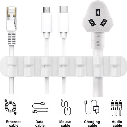 SOULWIT Upgraded Cable Holder, Cable Management Cord Organizer Clips Silicone Self Adhesive for Desktop USB Charging Cable Power Cord Bedside Wire PC Office Home (3/5/7 slot,Black)