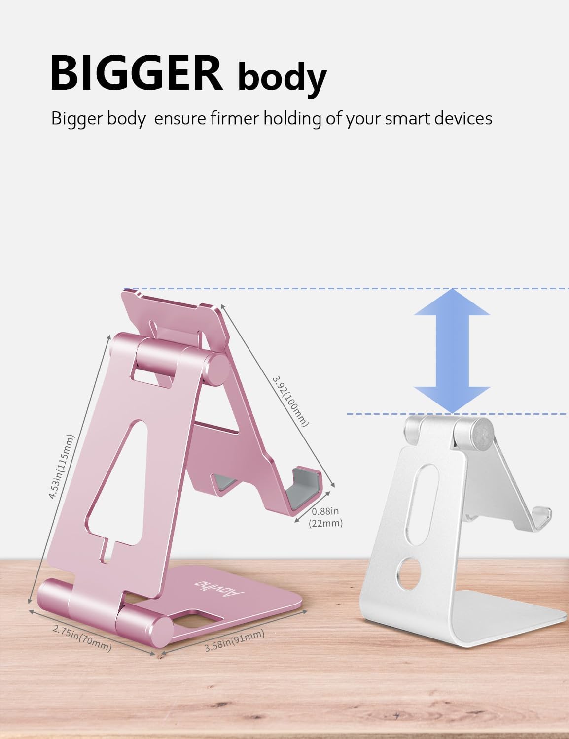 Aoviho Cell Phone Stand for Desk, Adjustable Desktop Phone Holder Stand, Foldable Moblie Phone Dock for iPhone17 16 15 14 13 12 11 Pro Xs Max Xr X 8 7 6 5 5s SE Nintendo Switch All Phones, Pink