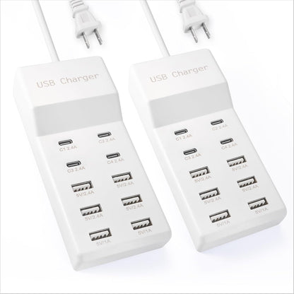 USB Charging Station with 6 USB-A and 4 USB-C Ports, 50W 10A USB Charger Block for Smart Phone, Tablet, Laptop, Multiple Devices - USB Power Strip with Auto-Detect Technology