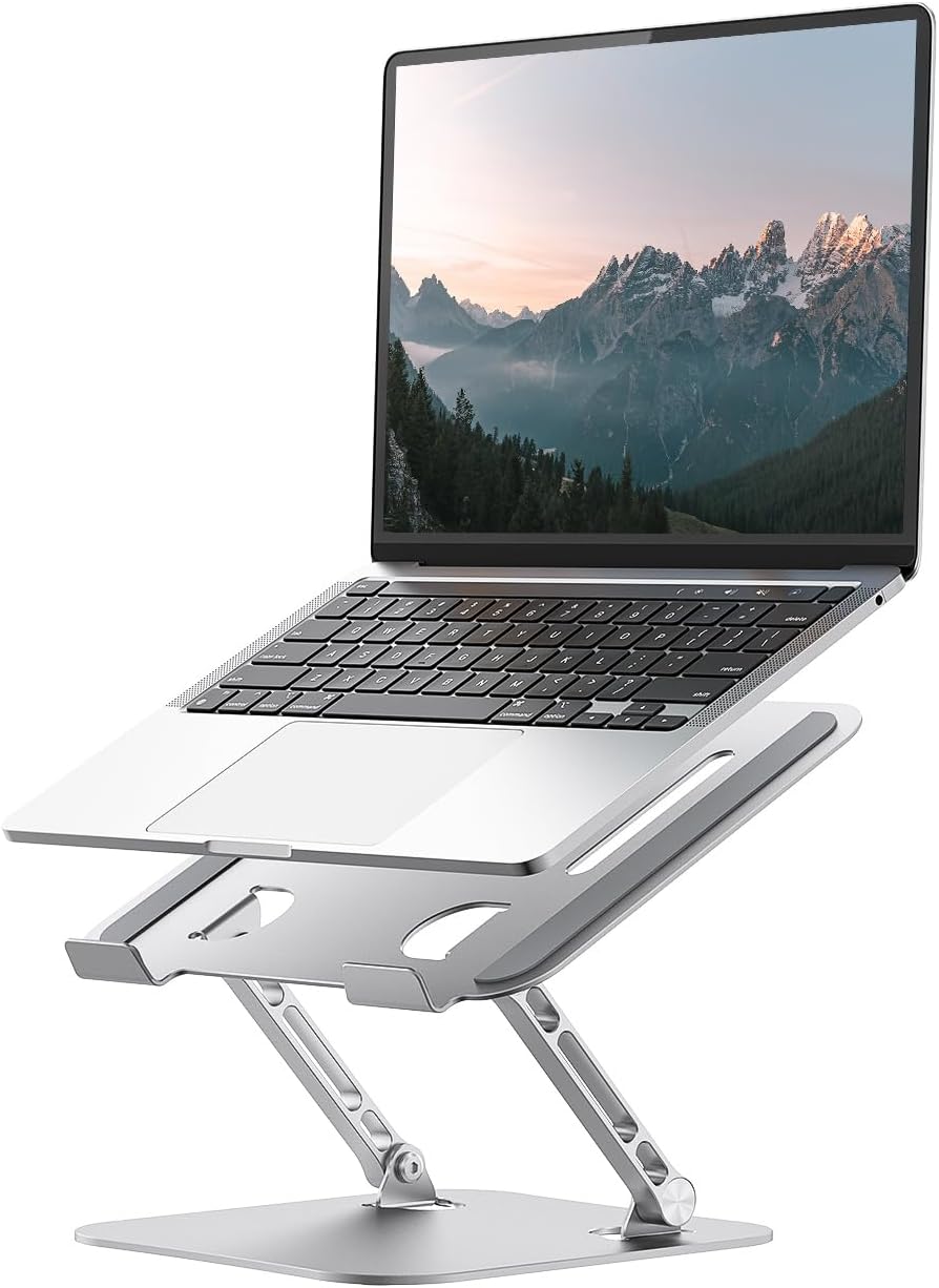 Laptop Stand for Desk, Adjustable Metal Foldable Laptop Riser Holder, Aluminum Desktop Book Stands, Ventilated Cooling Computer Notebook Stand with 10-17" (Silver)