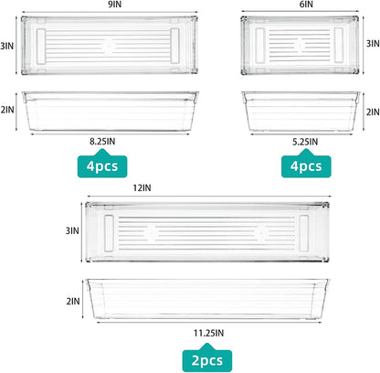 Backerysupply Clear Plastic Drawer Organizer Tray for Vanity Cabinet (Set of 10),Storage Tray for Makeup, Kitchen Utensils, Jewelries, and Gadgets