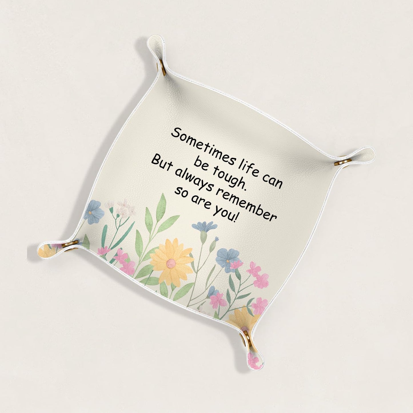 Inspirational Gifts for Women Jewelry Valet Tray, Motivational Positive Affirmations Gifts for Women, Blue Retro Nightstand Desk Accessories PU Leather Tray Organizer for Jewelry Rings Watches