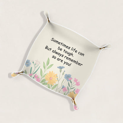 Inspirational Gifts for Women Jewelry Valet Tray, Motivational Positive Affirmations Gifts for Women, Blue Retro Nightstand Desk Accessories PU Leather Tray Organizer for Jewelry Rings Watches