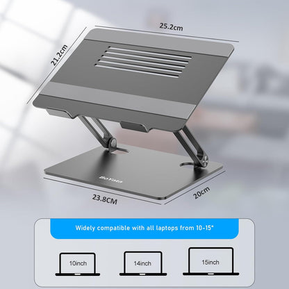 BoYata Laptop Stand, Adjustable Laptop Riser with Slide-Proof Silicone and Protective Hooks, Aluminum Notebook Stand for Laptop up to 15 Inches, Laptop Holder Compatible for MacBook (Silver-2)