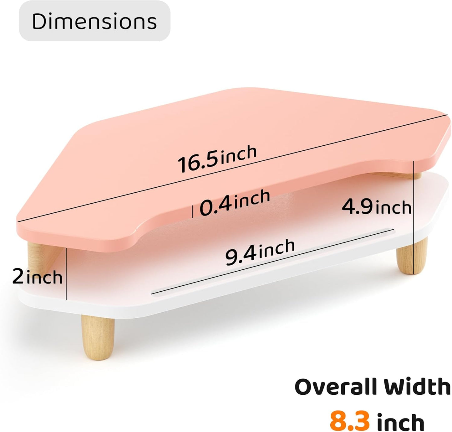 AFOOYO Monitor Stand Riser,2 Tier Corner Wood Sturdy 16.5In Computer Stand, Multi-Purpose Desktop Storage Stand for Laptop,PC,iMac,Printer,Computer,White