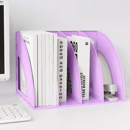 SAYEEC Magazine Holder Sturdy Binder Holder Desk File Sorter Plastic File Folder Organizer Stand Book Shelf Dividers Vertical Storage Rack Desktop Bookshelf Display Box for Office School Home (Black)