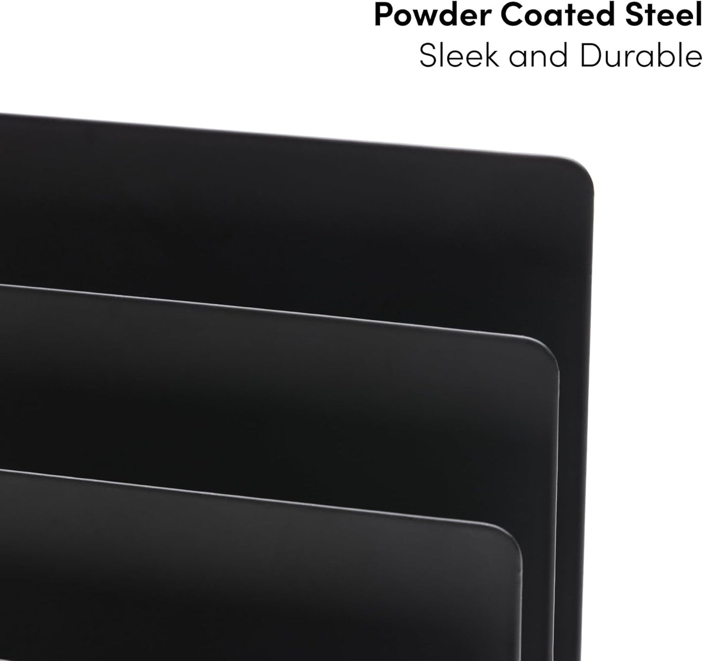 xympo Desktop Mail Organizer – 3-Slot Black Metal Letter Holder and Bill Sorter for Office and Home