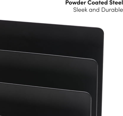 xympo Desktop Mail Organizer – 3-Slot Black Metal Letter Holder and Bill Sorter for Office and Home