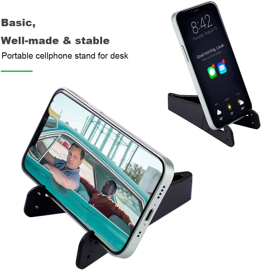 3 Pack Portable Cell Phone Stand for Desk, 【Upgraded Material】 Universal Pocket-Sized Foldable Small Mobile Phone Holder, V Smartphone Kickstand Mount Compatible with iPhone IPads Kindle Android-Black