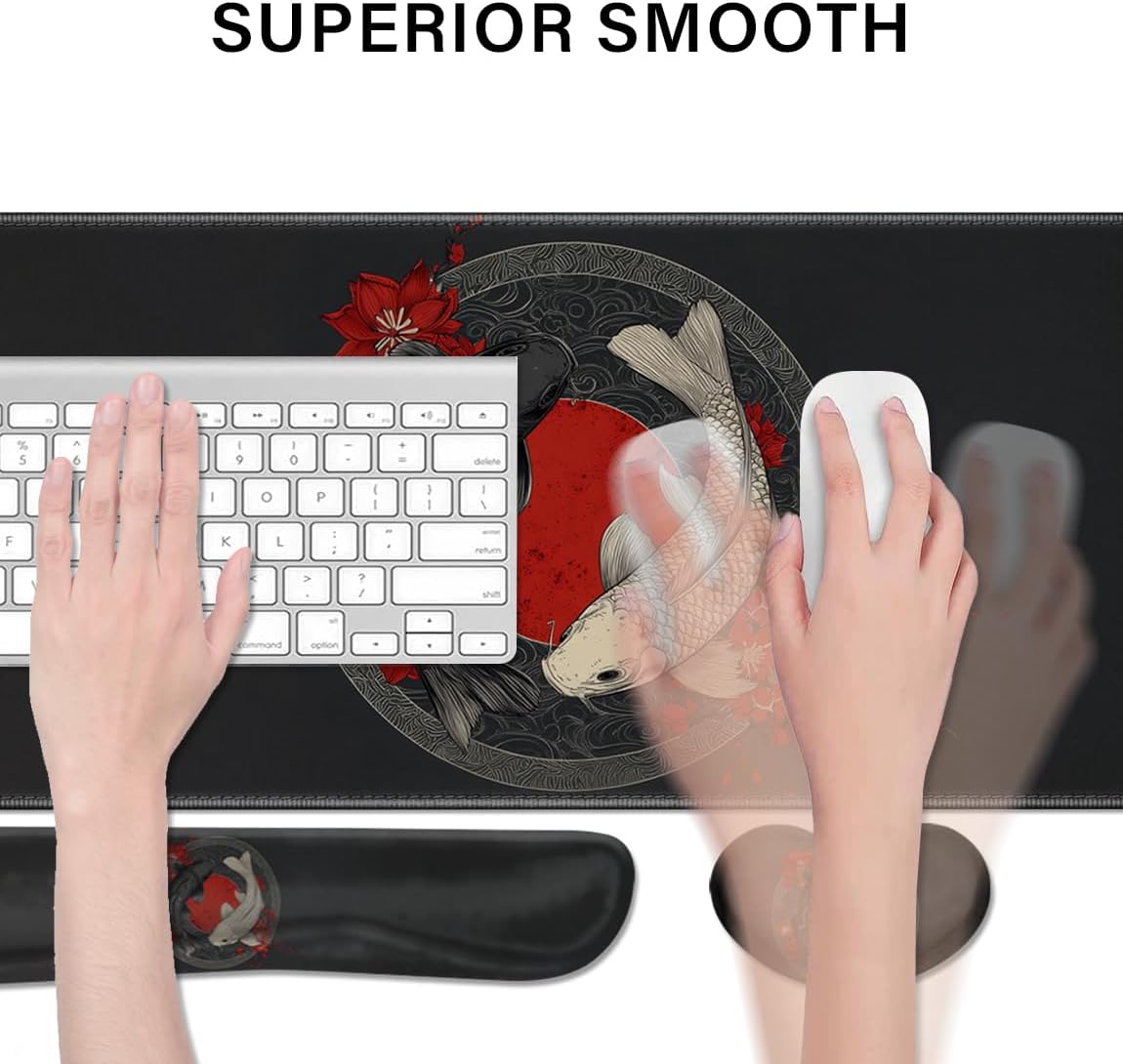 Desk Pad and Keyboard Wrist Rest, Large Mouse Pad + Keyboard Pad+Mouse Wrist Support, Non-Slip Desk Mat Protector for Office, Home 31.5×11.8 Inches Anime Dragon
