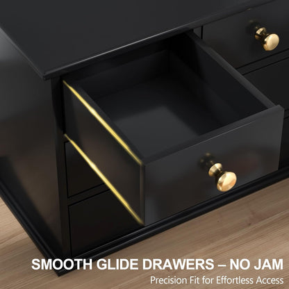 Oak Desk Organizer with Drawers, Durable Wooden Desktop Storage Box with Metal Handles & Non-Slip Silicone Pads, 4 Drawer Tabletop Organizer for Office, Bedroom, Bathroom, Vanity, and Makeup – Walnut