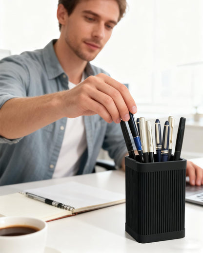 HighHerz Aesthetic Pen Holder For Desk, Modern Silicone Pencil Holder, Stylish Office Desk Decor, Made of 5 mm Thickened Premium Silicone, Office Desk Organizer And Accessories (Black) | For Desk, Modern