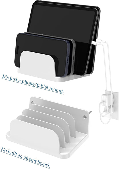 Wall Mount Phone Holder for Smartphones and Tablets, Phone Shelf with 4-Slot Docking Station Compatible with Tablet, ipad, Kindle Wall Charging Organizer (Black)