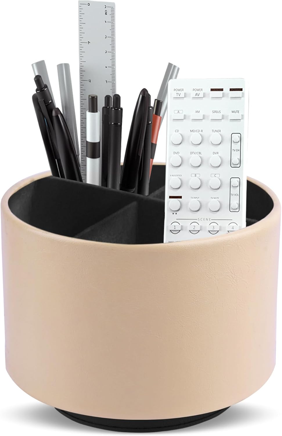 Hennaja Round Leather Art Supply Organizer,Remote Control Holder,360 Degree Rotating,Multi-Functional Pencil Holder,4 Compartments Desktop Stationary Organizer(1-Blue Bird) - Colors A