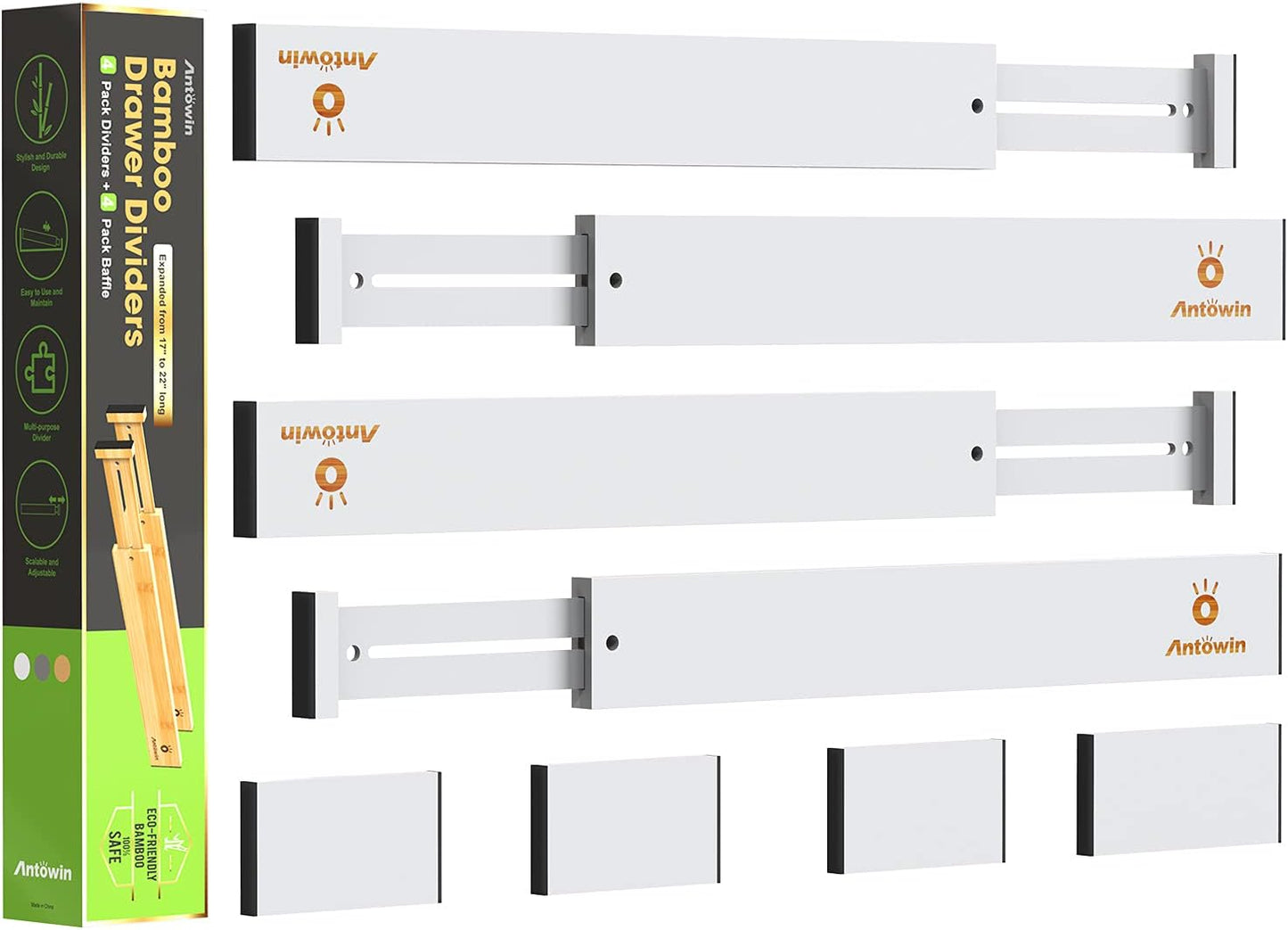 ANTOWIN Bamboo Drawer Dividers Organizers, Drawer Separators Splitter,17-22 inches Long Adjustable Spring-loaded Organizer for Large Utensil, Clothes, Tools Drawers(yellow)
