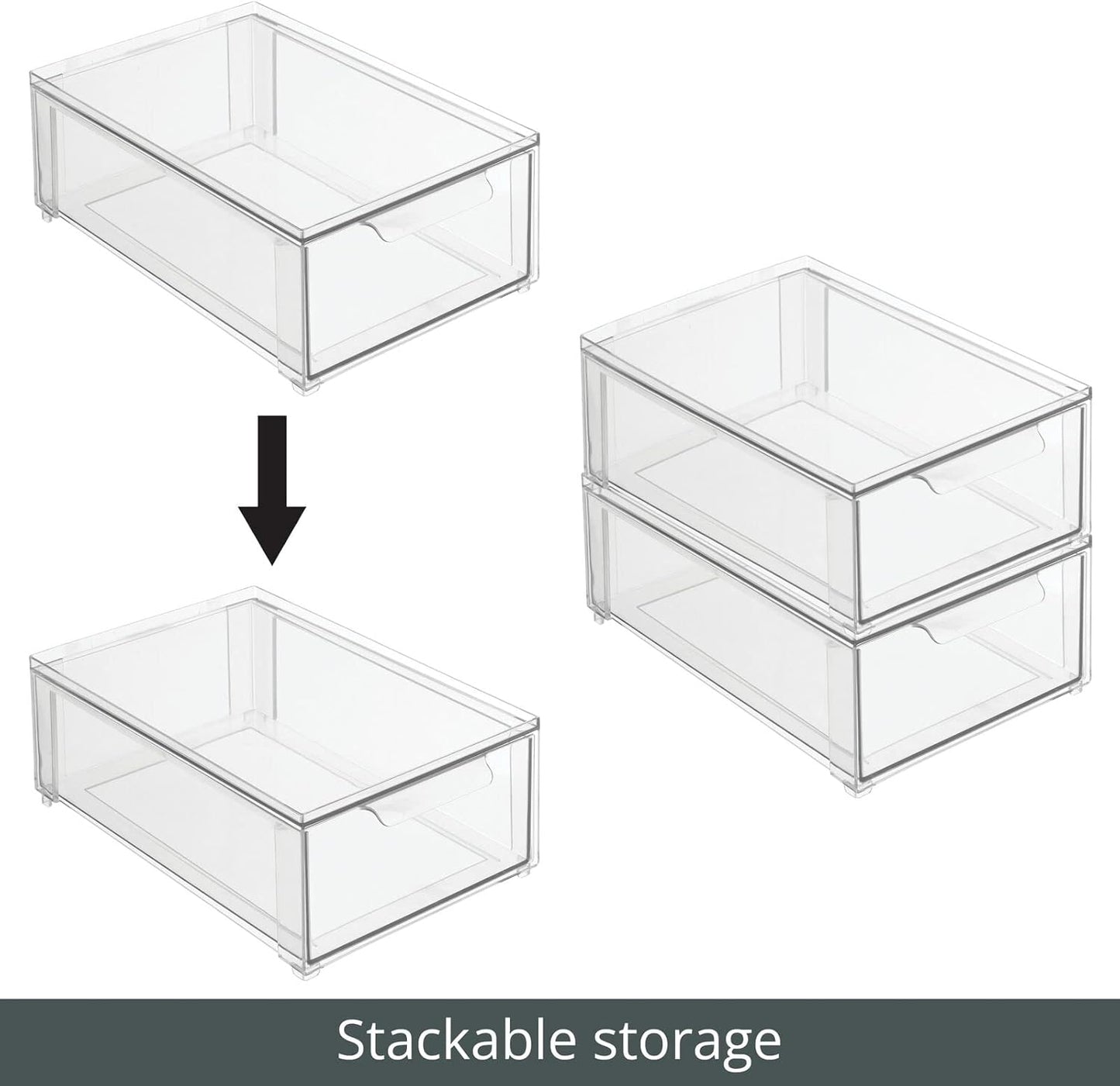 mDesign Plastic Stackable Closet Storage Organizer Bin Containers with Front Pull Drawer for Cabinet, Desk, Shelf, Cupboard, or Dresser Organization - Lumiere Collection - Clear