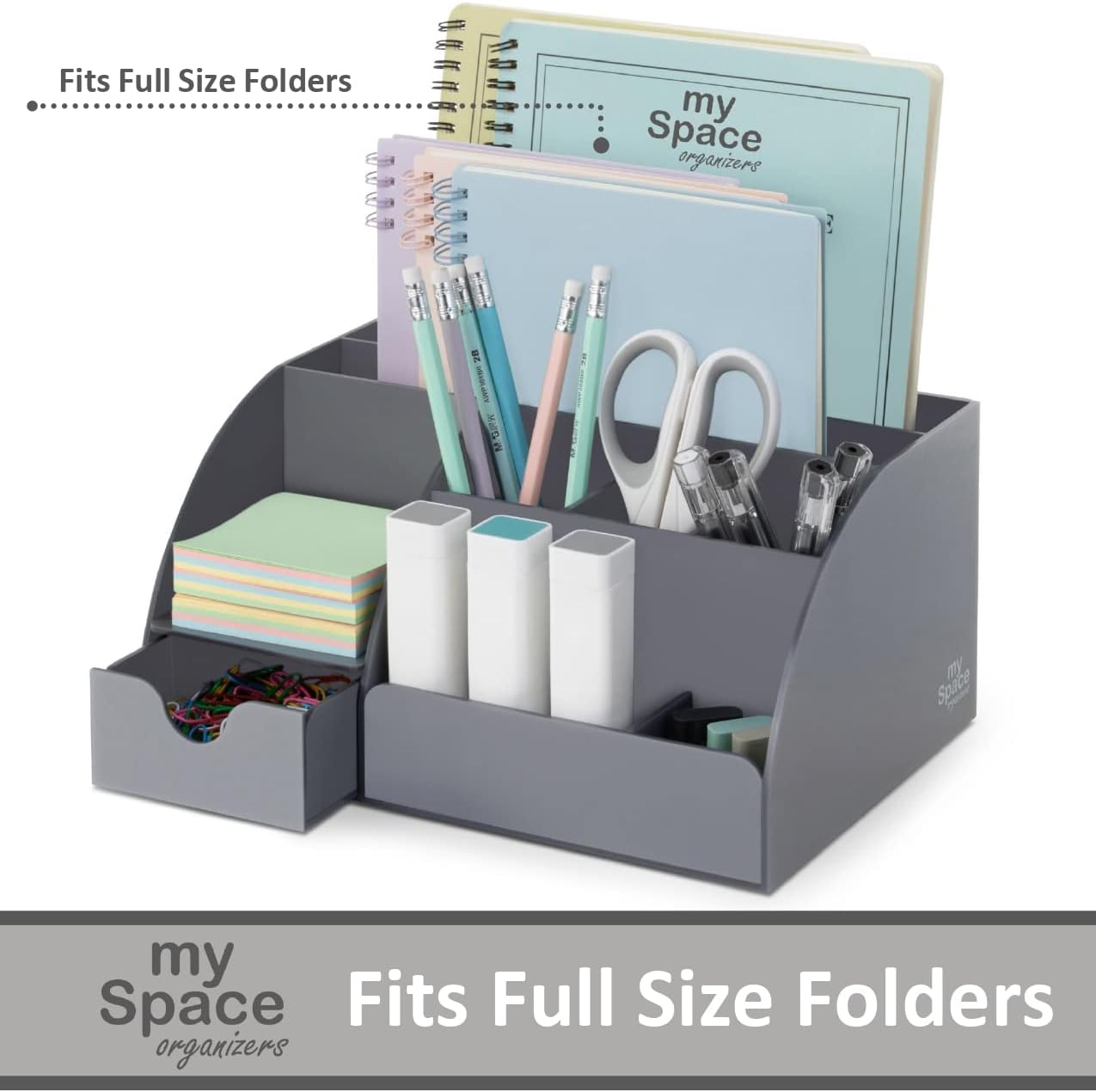 My Space Organizers Clear Acrylic Desk Oganizer, 9 Compartments, Office Supplies and Desk Accessories Organizer, Home Decor Desktop Organizer (Clear)