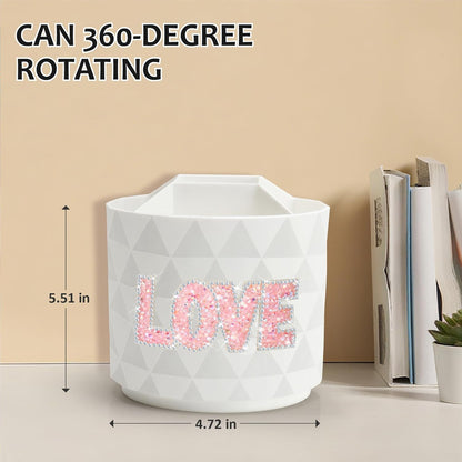 Desk Organizer, 360-Degree Rotating Pencil Pen Holders For Desk, Diamond Pattern Pen Organizer With 5 Compartments, Cute Desk Accessories Decor For Office, School,Home,Art Supply (Pink)