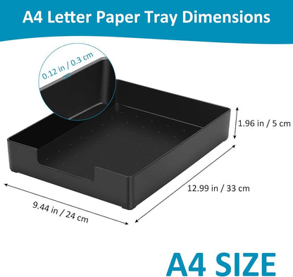 Letter Tray, Desk Organizer Tray, A4 Plastic Paper Tray Organizer for Desk, Stackable Rectangular Inbox Mail File Holder, Drawer Organizer for Desk Accessories Office School Home Supplies (Black)