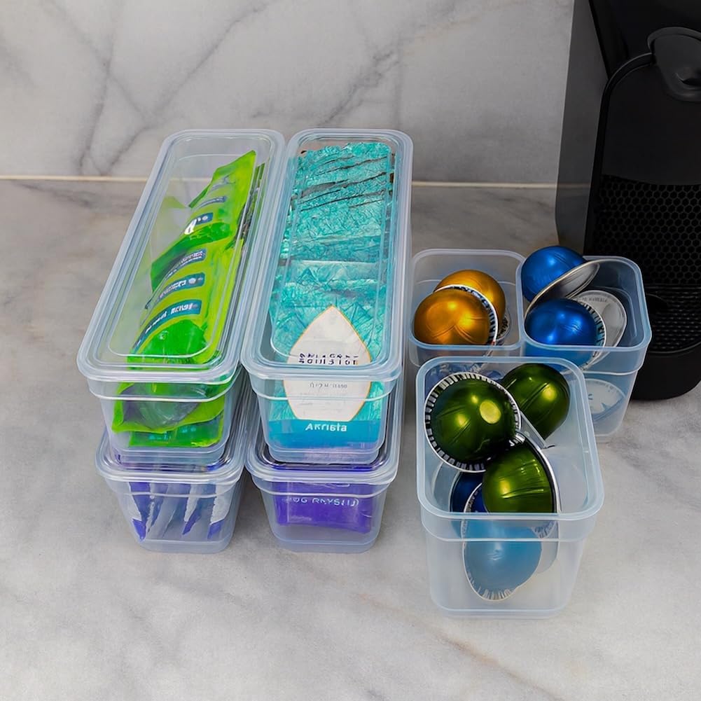 Best Kept 6 Bin Pack, Long Home Organizer Storage Boxes with Lids, Translucent Clear