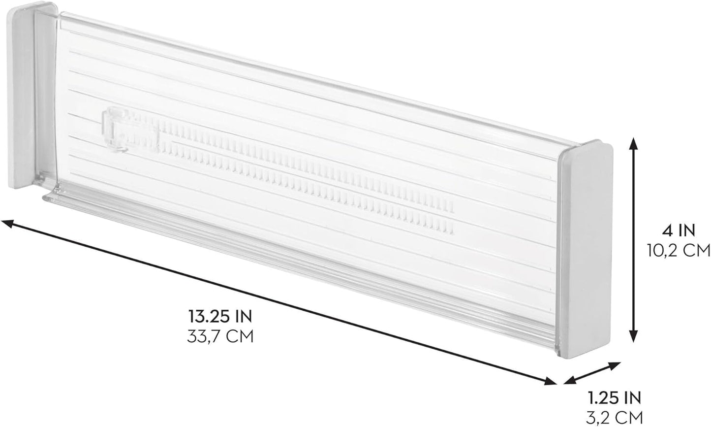 iDesign Plastic Adjustable Deep Drawer Divider, Kitchen, Dresser, Desk, Bathroom and More, The Linus Collection – Set of 2, Expandable 13.25” – 20.75”, Clear