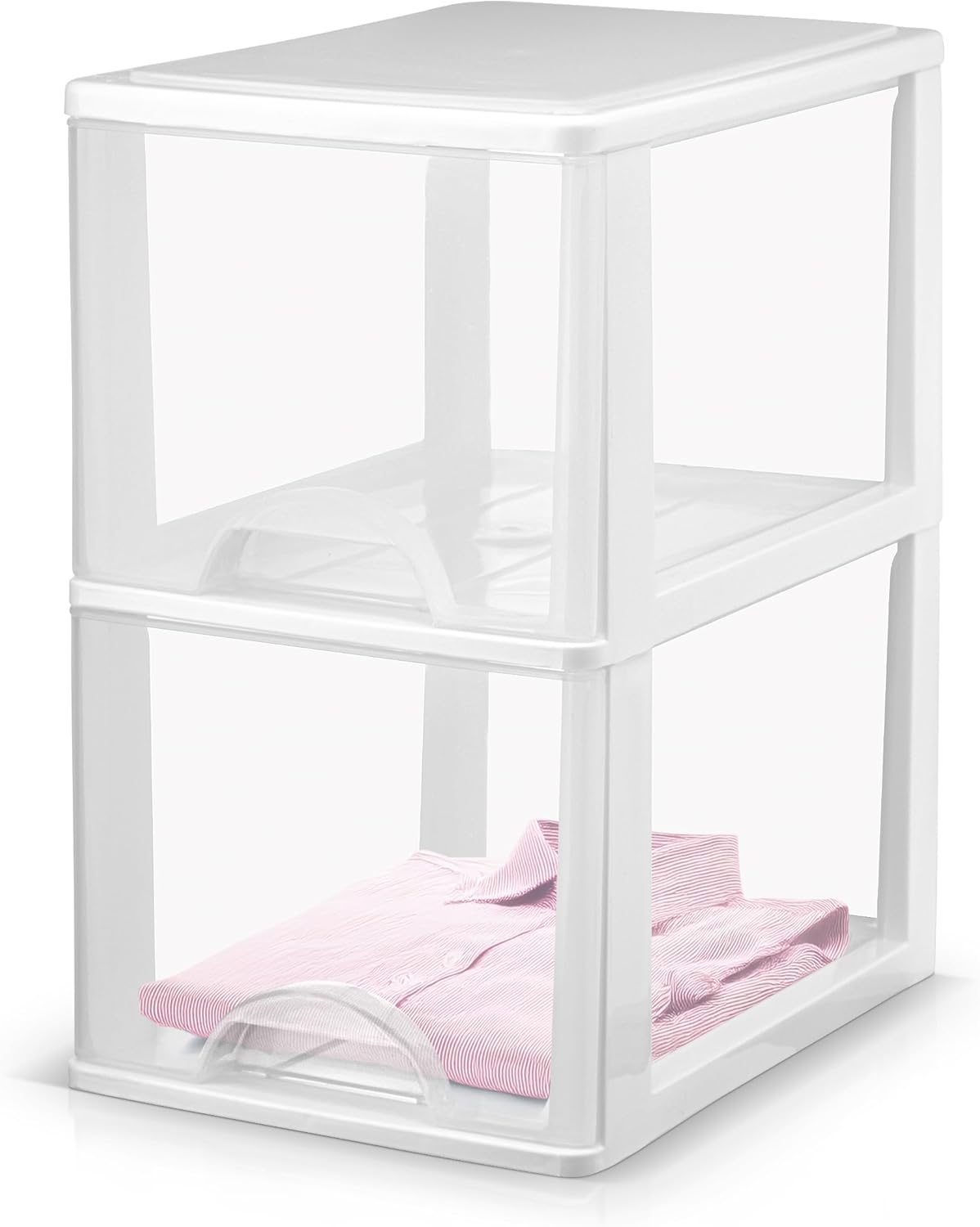 Plastic Small 2-Drawer Storage Organizer, Slim Narrow, White/Clear Crafts Drawers Storage Organizer (13"H x 10"D x 7"W)