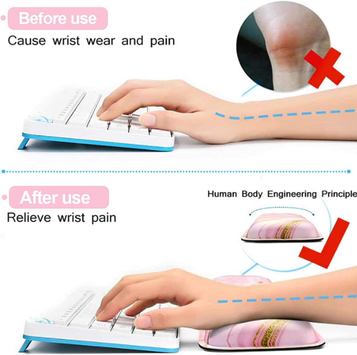 Memory Foam Set Wrist Rest Pad & Mouse Wrist Rest Support,Ergonomic Design for Office,Home,Laptop,Desktop Computer,Gaming Keyboard - Pink