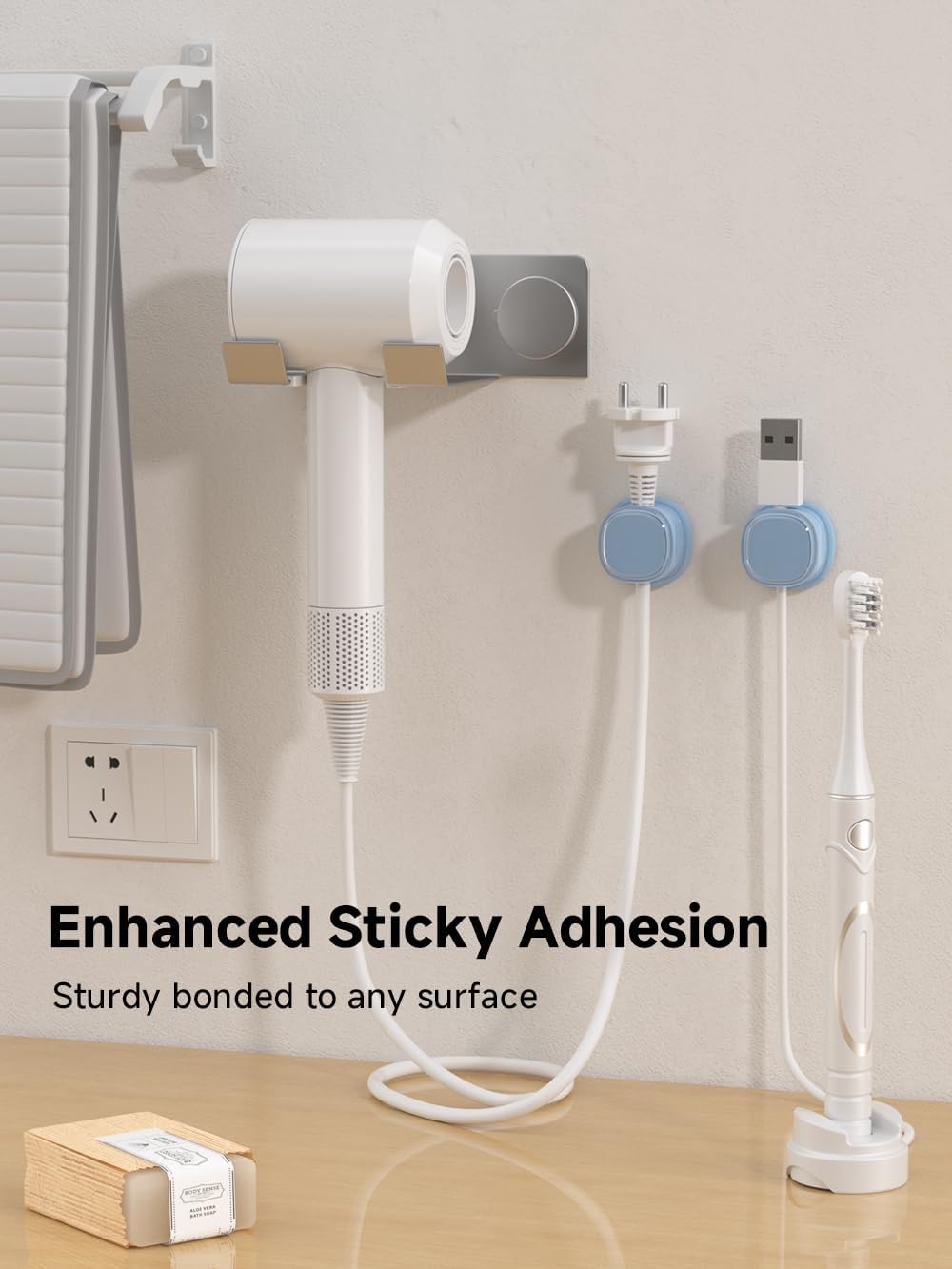 9 Pack Cord Organizer, Spring Cable Management, Adhesive Cute Cable Holder Clips, Phone Charger Wire Keeper for Desk Nightstand Car Office (9-Pack White_Orange_Blue)