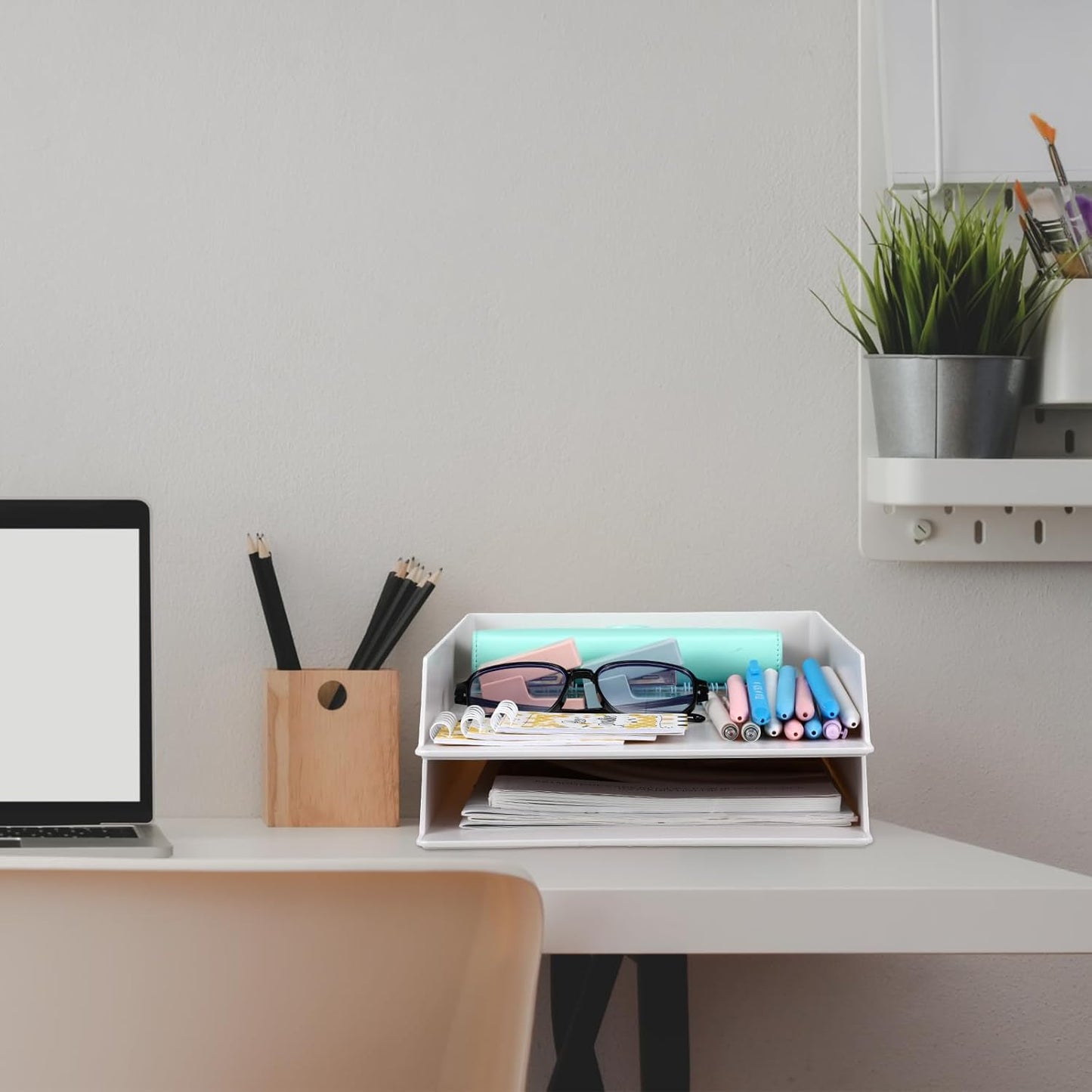 4 Pcs Stackable Desk Organizer Trays Rectangular Plastic Desk Holder Desktop Letter Tray File Organizer Paper, File, Magazine, Office Organization for Desktop