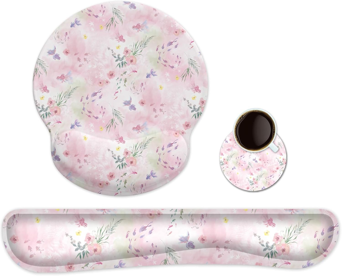 Ergonomic Keyboard Mouse Pad Wrist Rest Support Set for Laptop/Computer/Desktop,Memory Foam Hand Rest Wrist Cushion for Gaming/Office,Lightweight Comfortable & Pain Relief (Flowers)