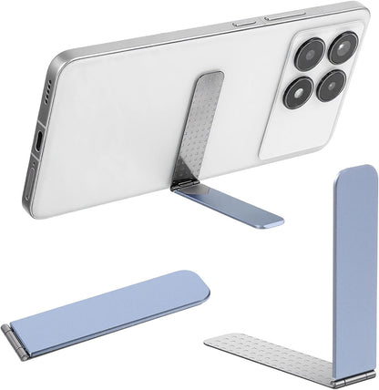 TIESOME Ultra-Thin Cell Phone Holder, Adjustable Mini Alloy Phone Kickstand Portable Foldable Phone Stand Adjustable Angle for Mobile Phone Tablet Universal Model (Blue)