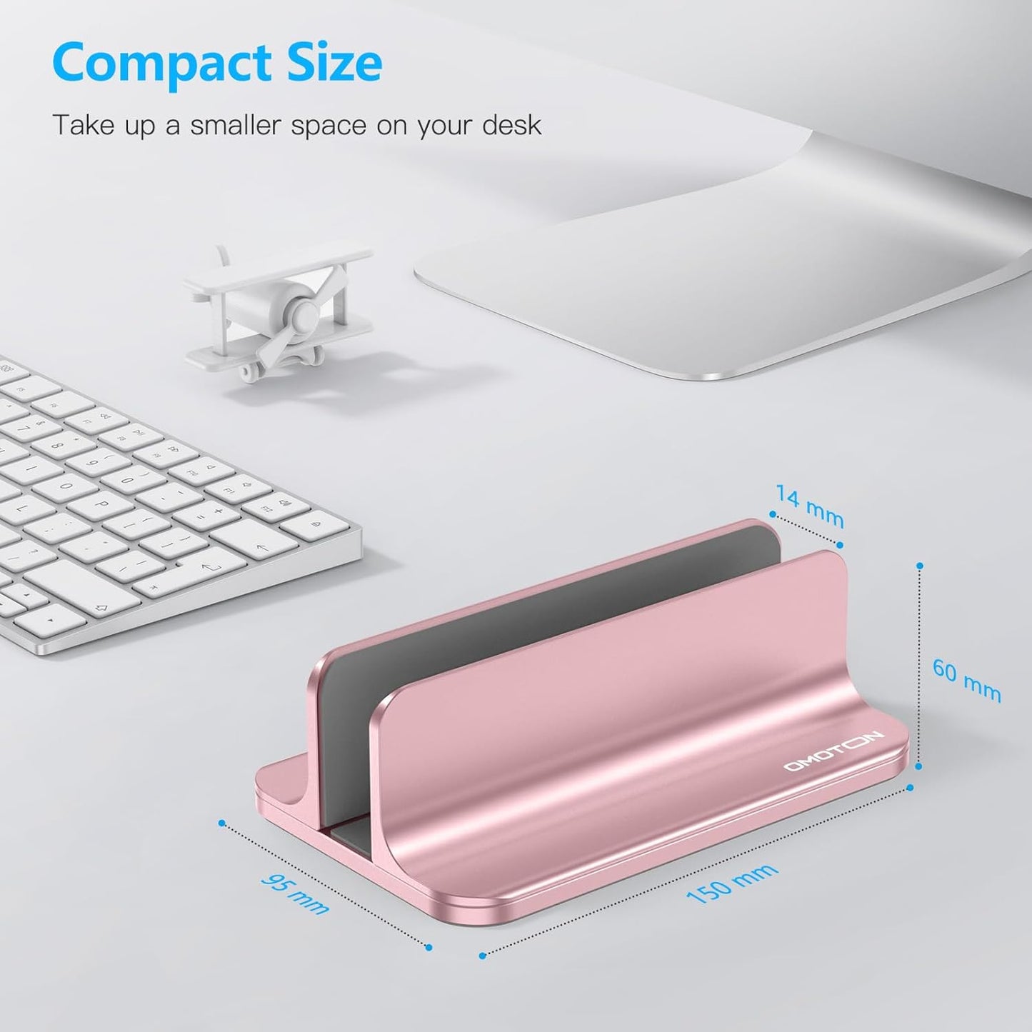 OMOTON Vertical Laptop Stand Holder, Desktop Aluminum Stand for MacBook with Adjustable Dock Size, Fits All MacBook, Surface, Chromebook and Gaming Laptops (Up to 17.3 inches),Black