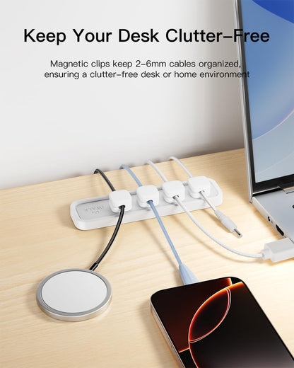 iWALK Magnetic Cable Holder,Reusable Adhesive Desktop Cord Organizer for 2-6mm Cables,4 Clips for Lightning & USB C/Micro Cables,Sticks to Wood,Glass,Metal, Marble,2-Pack,Black