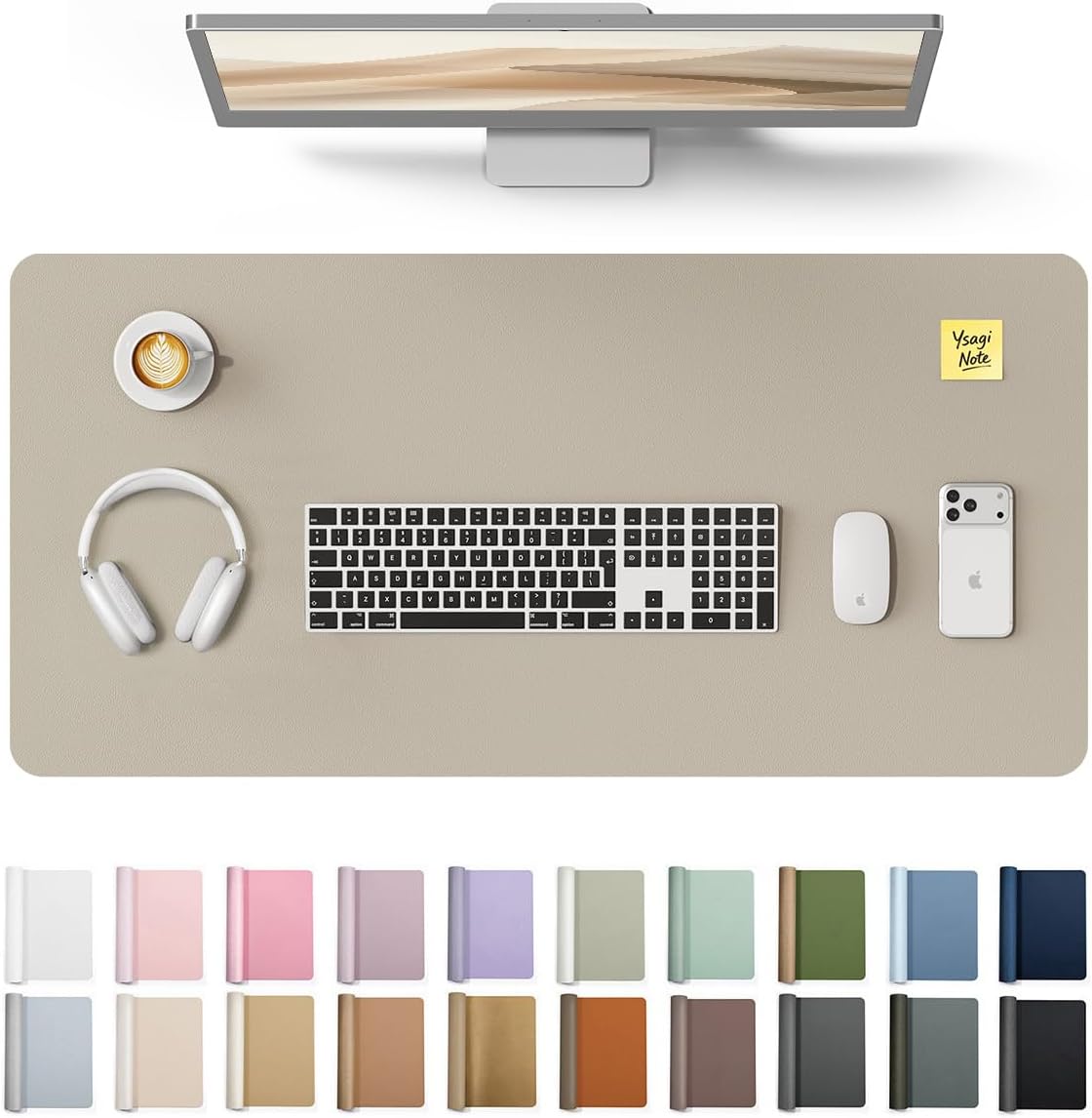 YSAGi Leather Desk Protector, Office Mat, Large Mouse Mat, Non-Slip PU Leather Blotter, Laptop Pad, Waterproof Writing Pad for Office and Home (Light Pink, 23.6" x 13.8") - Colors B