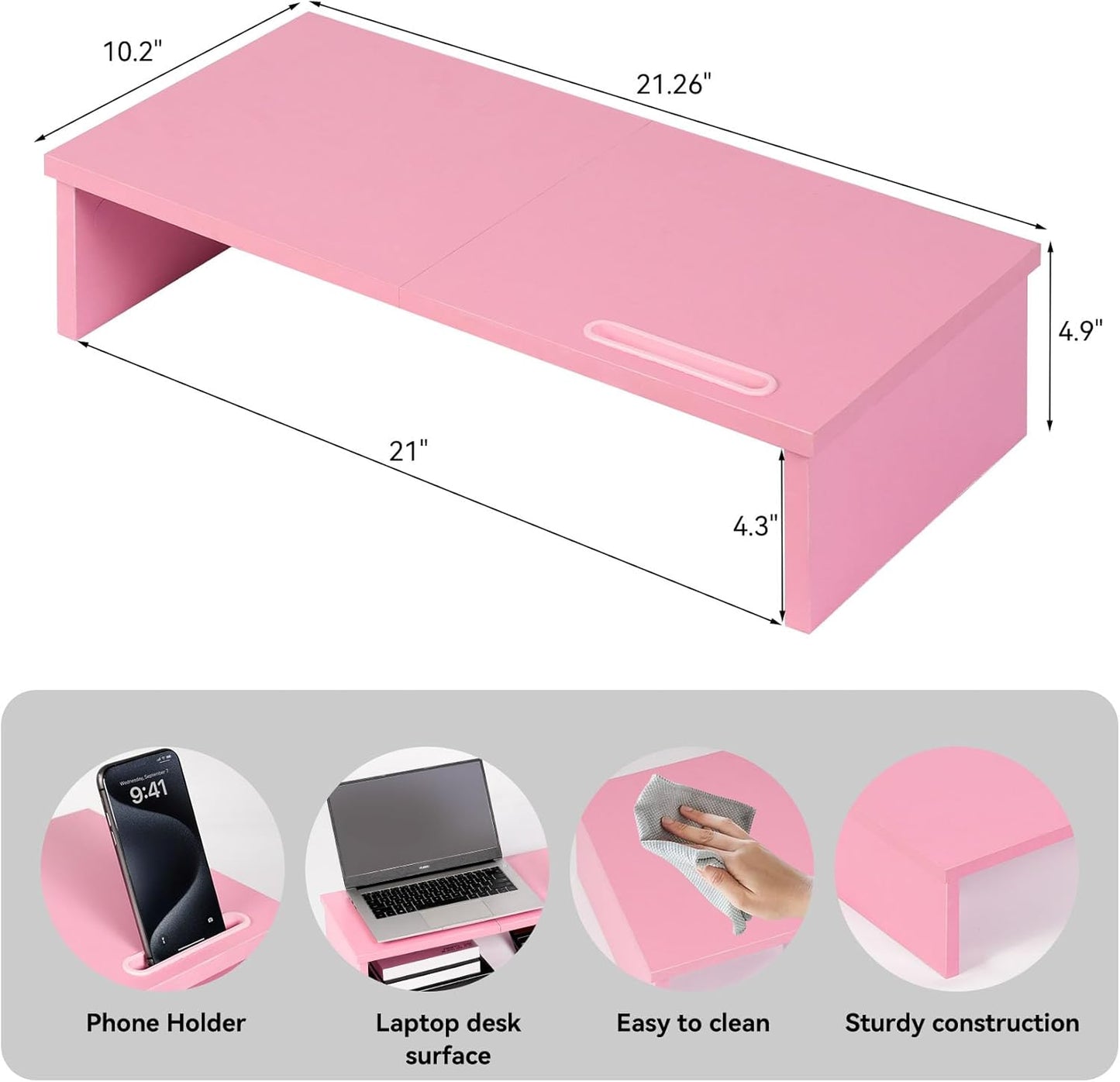 Qupui Computer Monitor Stand Riser with Drawer and Pen Holders, Desk Organizer Shelf and Accessories, Office Desk Accessories, Office Organization, Black