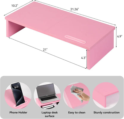 Qupui Computer Monitor Stand Riser with Drawer and Pen Holders, Desk Organizer Shelf and Accessories, Office Desk Accessories, Office Organization, Black