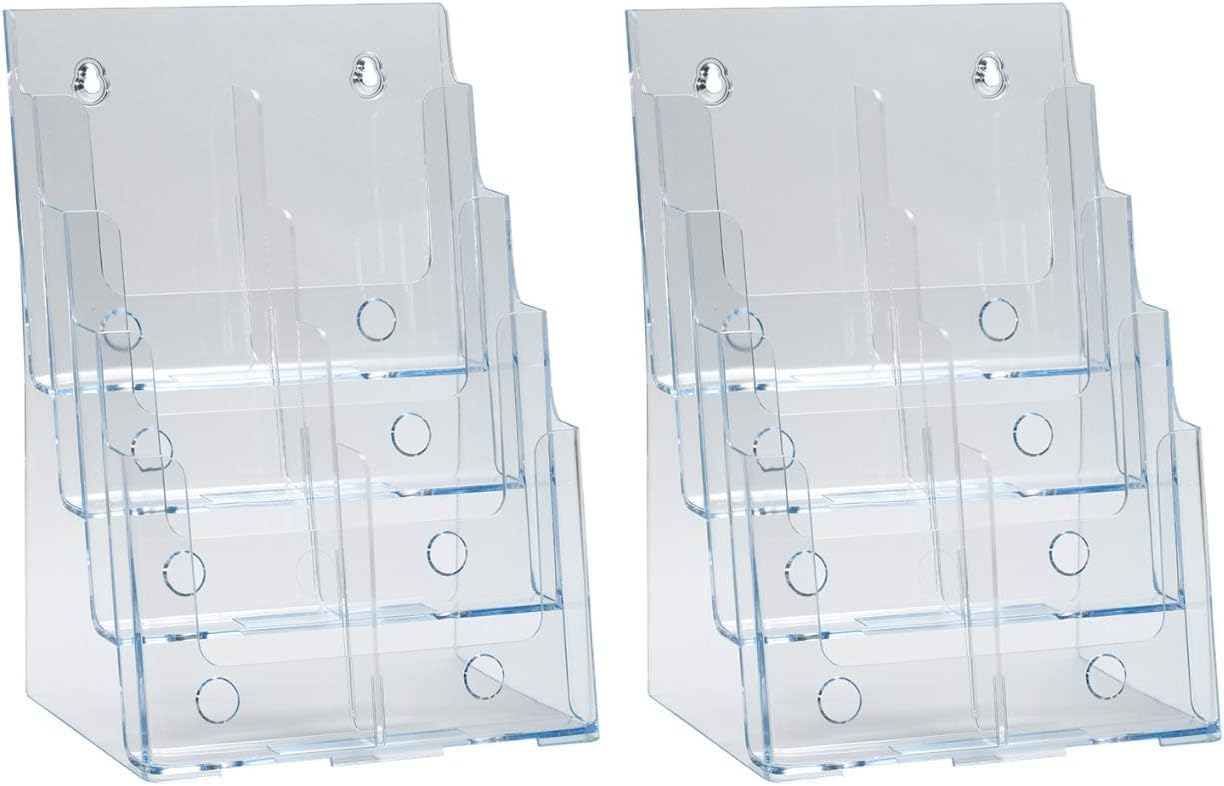 Azar Displays 252378, Brochure Holder, Acrylic Desk Organizer, Three Tier Document, Magazine & Sign Holder, Wall Mount Desk Accessories, Literature Display Stand, Divider for 4" Pamphlets, 8.5"x11"