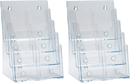 Azar Displays 252378, Brochure Holder, Acrylic Desk Organizer, Three Tier Document, Magazine & Sign Holder, Wall Mount Desk Accessories, Literature Display Stand, Divider for 4" Pamphlets, 8.5"x11"