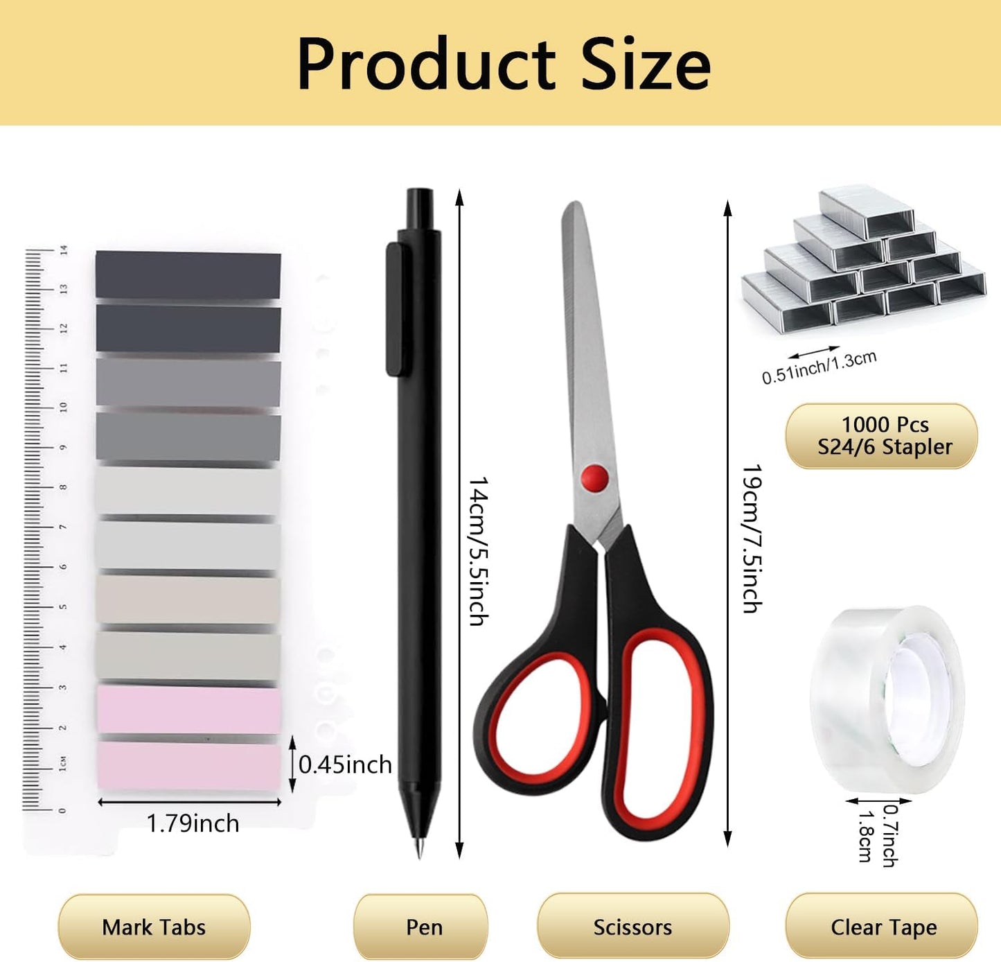 suniya Office Supplies,Gold Desk Accessories,with Stapler,Tape Dispenser,Pen Holder,Scissors,Phone Stand,Staple Remover,Ballpoint Pen,Clear Tape, Staples,Ruler,Clips,Best Gift for Business or Boss