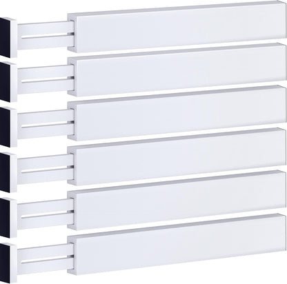 6-Pack Drawer Dividers - 2.6 Inches High, Adjustable 16 to 22 Inches Bamboo Drawer Organizer, Large Expandable Separator for Clothes, Dresser, Bedroom, Bathroom, Baby, Office, Kitchen Utensils, Black