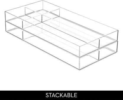 iDesign Clarity Plastic Divided Drawer Organizer, Storage Container for Vanity, Bathroom, Kitchen Drawers, 8" x 16" x 2", Clear,40850