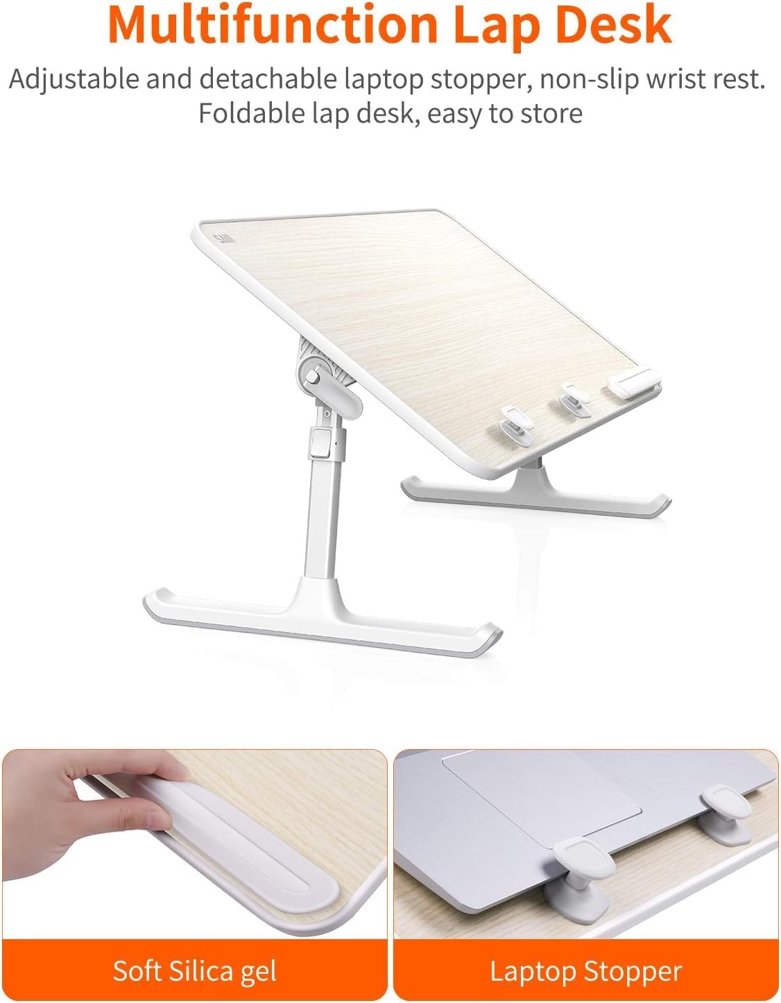 SAIJI Height & Angle Adjustable Laptop Stand for Bed, Lap Desk Bed Tray Table, Light Weight Foldable Portable Laptop Table for Couch Sofa Chair Floor Desk for Adults, Kids (52*30cm Black)