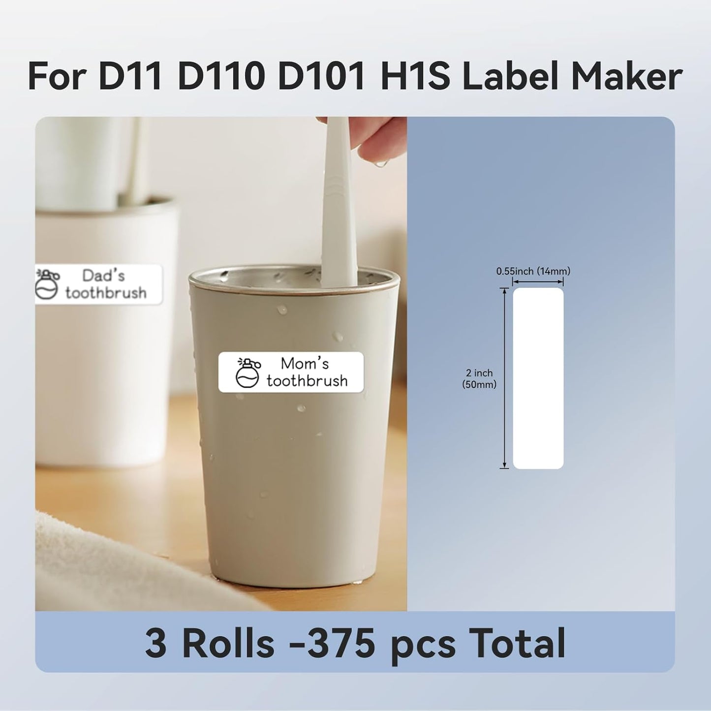NIIMBOT D11 Label Tape D110 Label Maker Papers 3Rolls Cable Labels, Self-Adhesive Labeling Tape 0.47" X 4.29" (12 X 109mm) Cable Label Refills for Home Office Circuit Box, 195 Labels/3Rolls, White