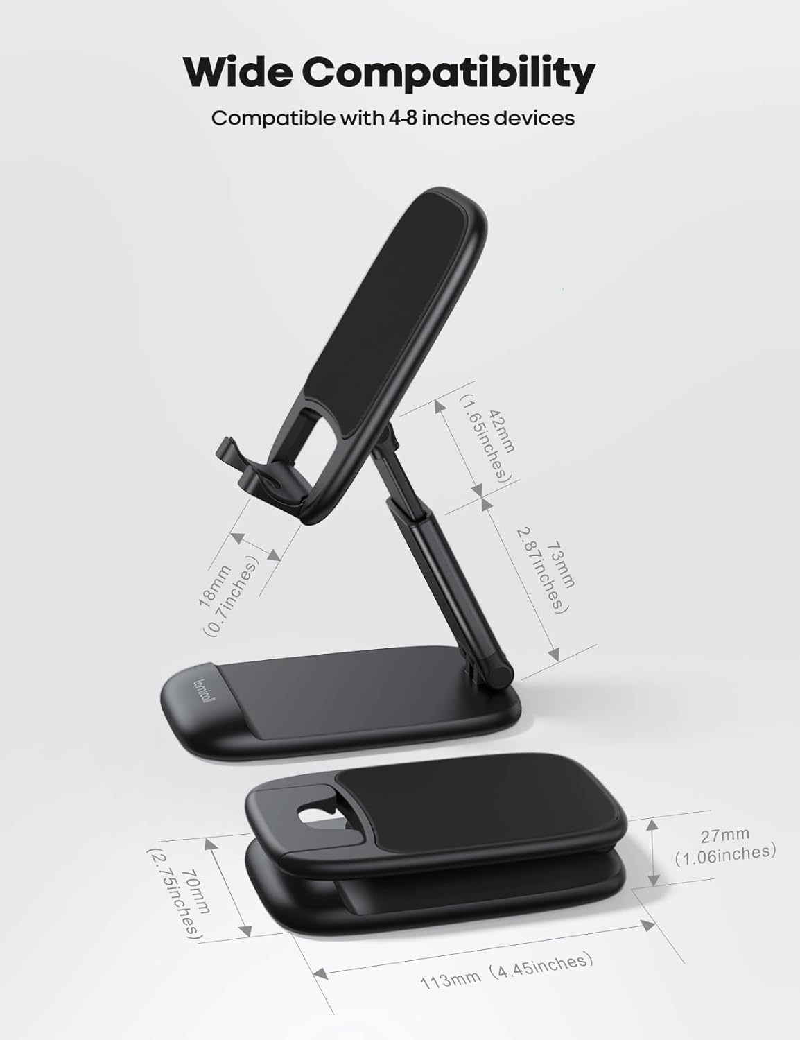 Lamicall Cell Phone Stand for Desk - [Height Adjustable] Foldable Mobile Phone Holder, Portable Stand for iPhone 17 16 15 14 13 12 11 Pro Max Plus Air, Galaxy S25, Office Gift Mothers Day Accessories