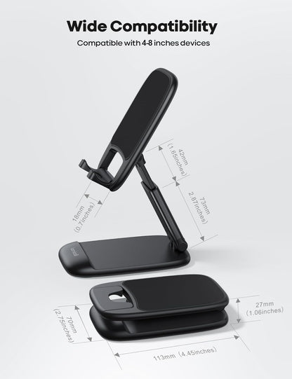 Lamicall Cell Phone Stand for Desk - [Height Adjustable] Foldable Mobile Phone Holder, Portable Stand for iPhone 17 16 15 14 13 12 11 Pro Max Plus Air, Galaxy S25, Office Gift Mothers Day Accessories
